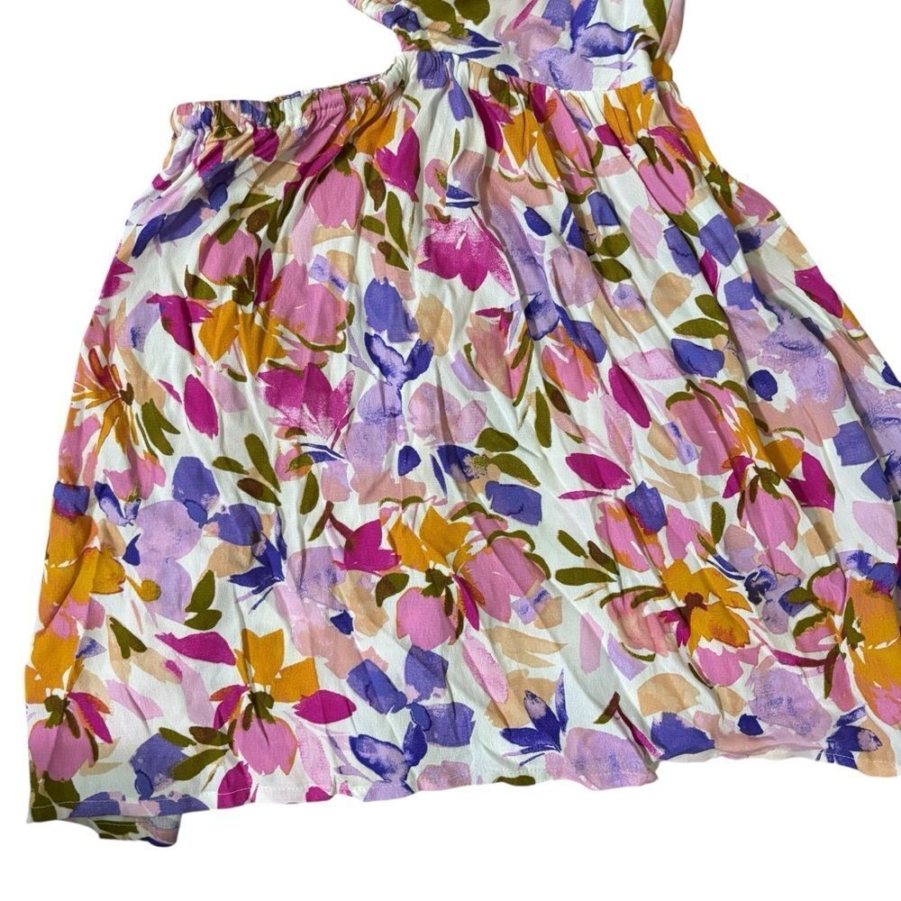 Sky to Moon One Shoulder Colorful Floral Side Cutout Mini Dress Size Small - Picture 7 of 10